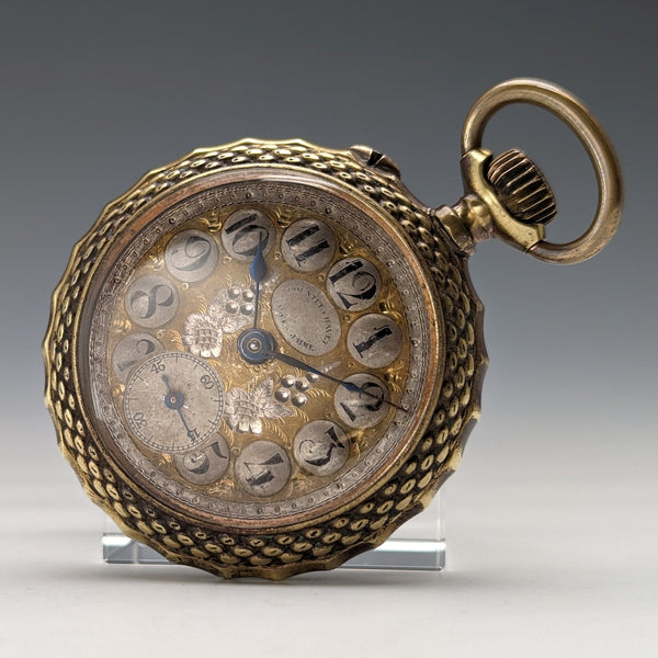 約 1890 年古董 Pountet Chavet 懷錶鍍金和青銅色錶殼狀況良好